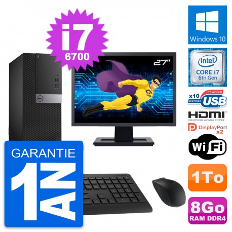 PC Tour Dell 5050 Ecran 27" Core i7-6700 RAM 8Go Disque 1To HDMI Windows 10 Wifi