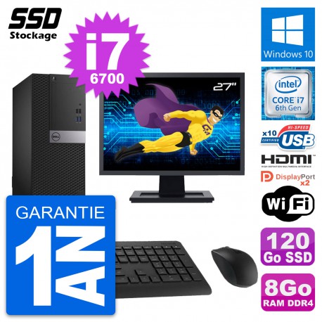 PC Tour Dell 5050 Ecran 27" Intel i7-6700 RAM 8Go SSD 120Go HDMI Windows 10 Wifi