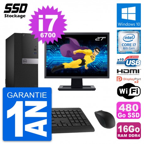 PC Tour Dell 5050 Ecran 27" Core i7-6700 RAM 16Go SSD 480Go HDMI Windows 10 Wifi