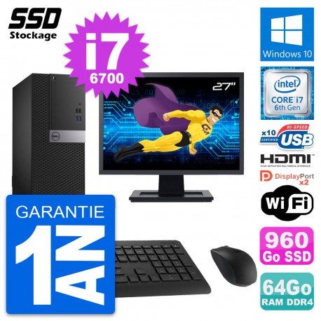 PC Tour Dell 5050 Ecran 27" Core i7-6700 RAM 64Go SSD 960Go HDMI Windows 10 Wifi