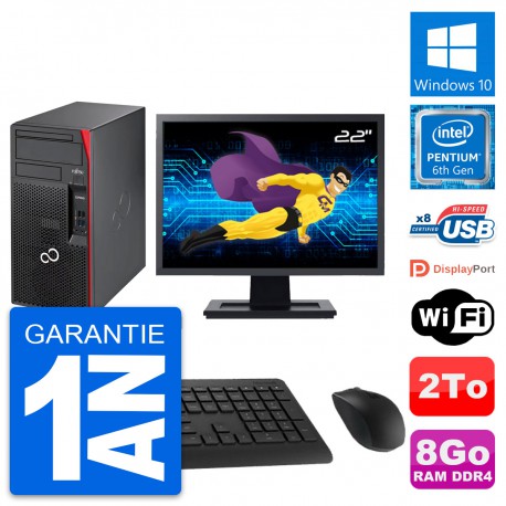 PC Tour Fujitsu P557 MT Ecran 22" Intel G4400 RAM 8Go Disque 2To Windows 10 Wifi