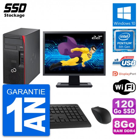 PC Tour Fujitsu P557 MT Ecran 22" Intel G4400 RAM 8Go SSD 120Go Windows 10 Wifi
