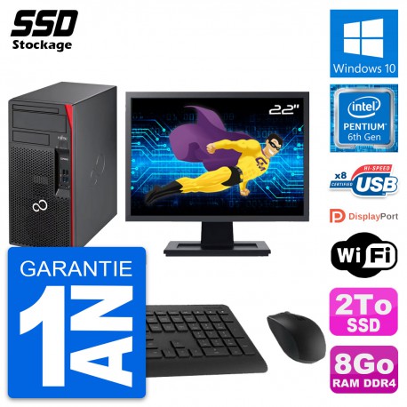 PC Tour Fujitsu P557 MT Ecran 22" Pentium G4400 RAM 8Go SSD 2To Windows 10 Wifi