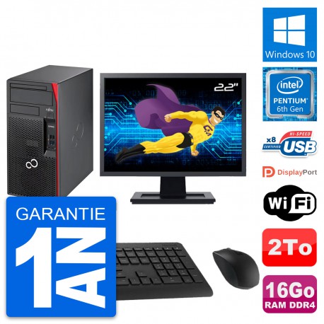 PC Tour Fujitsu P557 MT Ecran 22" G4400 RAM 16Go Disque Dur 2To Windows 10 Wifi