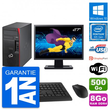 PC Tour Fujitsu P557 Ecran 27" Intel G4400 RAM 8Go Disque 500Go Windows 10 Wifi