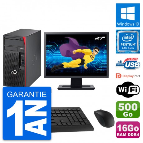 PC Tour Fujitsu P557 Ecran 27" Intel G4400 RAM 16Go Disque 500Go Windows 10 Wifi