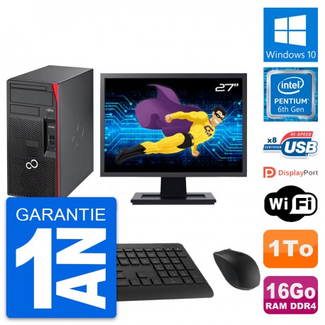 PC Tour Fujitsu P557 MT Ecran 27" G4400 RAM 16Go Disque Dur 1To Windows 10 Wifi