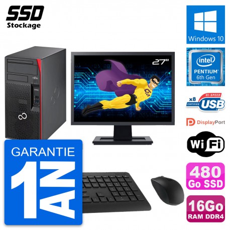 PC Tour Fujitsu P557 MT Ecran 27" Intel G4400 RAM 16Go SSD 480Go Windows 10 Wifi