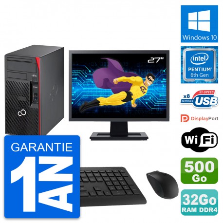 PC Tour Fujitsu P557 Ecran 27" Intel G4400 RAM 32Go Disque 500Go Windows 10 Wifi