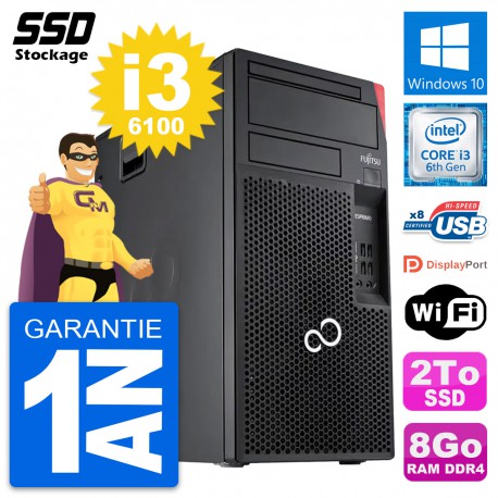 PC Tour Fujitsu Esprimo P557 Intel Core i3-6100 RAM 8Go SSD 2To Windows 10 Wifi
