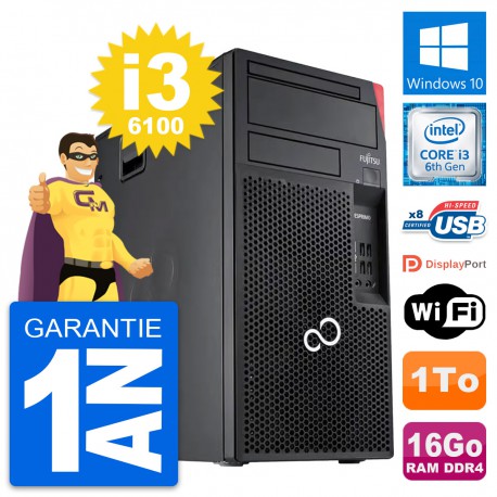 PC Tour Fujitsu Esprimo P557 MT Core i3-6100 RAM 16Go Disque 1To Windows 10 Wifi