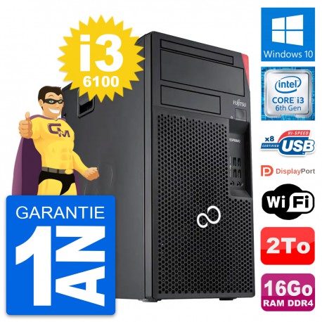 PC Tour Fujitsu Esprimo P557 MT Core i3-6100 RAM 16Go Disque 2To Windows 10 Wifi
