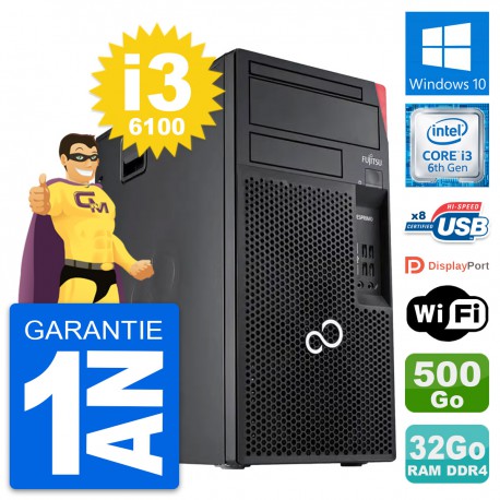 PC Tour Fujitsu Esprimo P557 Intel i3-6100 RAM 32Go Disque 500Go Windows 10 Wifi