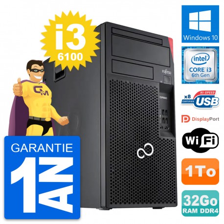 PC Tour Fujitsu Esprimo P557 MT Core i3-6100 RAM 32Go Disque 1To Windows 10 Wifi