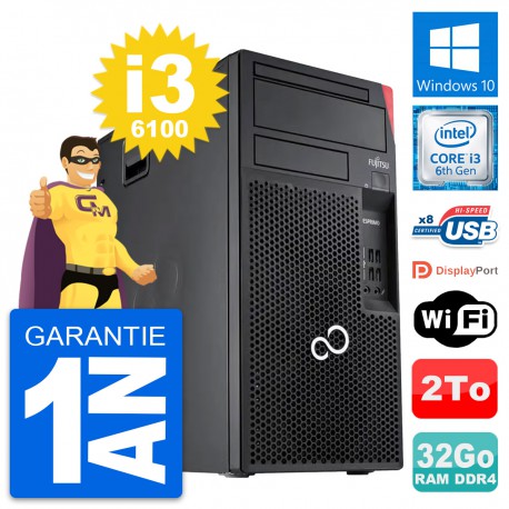 PC Tour Fujitsu Esprimo P557 MT Core i3-6100 RAM 32Go Disque 2To Windows 10 Wifi