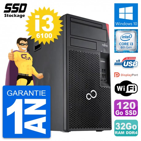 PC Tour Fujitsu Esprimo P557 MT Intel i3-6100 RAM 32Go SSD 120Go Windows 10 Wifi