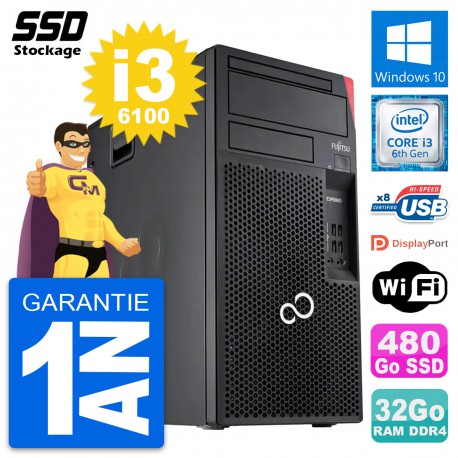 PC Tour Fujitsu Esprimo P557 MT Intel i3-6100 RAM 32Go SSD 480Go Windows 10 Wifi