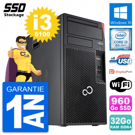 PC Tour Fujitsu Esprimo P557 MT Intel i3-6100 RAM 32Go SSD 960Go Windows 10 Wifi