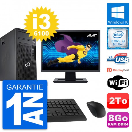 PC Tour Fujitsu P557 Ecran 22" Intel i3-6100 RAM 8Go Disque 2To Windows 10 Wifi