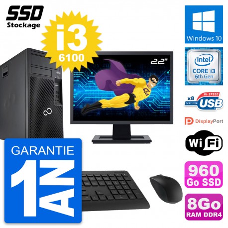 PC Tour Fujitsu P557 MT Ecran 22" Core i3-6100 RAM 8Go SSD 960Go Windows 10 Wifi