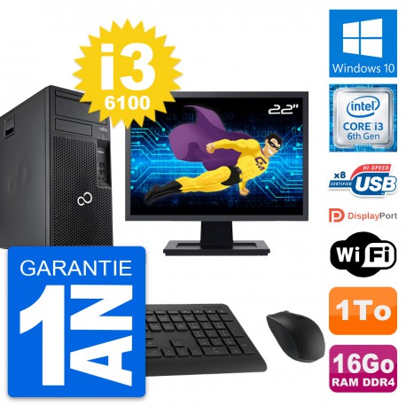 PC Tour Fujitsu P557 Ecran 22" Intel i3-6100 RAM 16Go Disque 1To Windows 10 Wifi