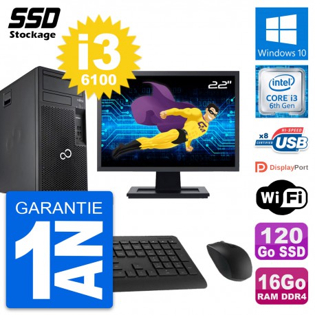 PC Tour Fujitsu P557 Ecran 22" Intel i3-6100 RAM 16Go SSD 120Go Windows 10 Wifi