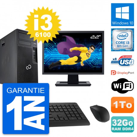 PC Tour Fujitsu P557 Ecran 22" i3-6100 RAM 32Go Disque Dur 1To Windows 10 Wifi