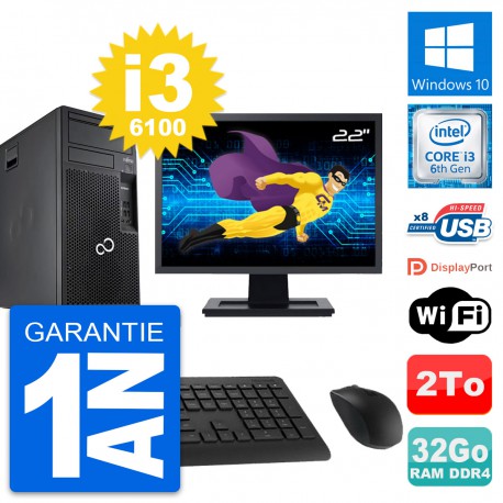 PC Tour Fujitsu P557 Ecran 22" i3-6100 RAM 32Go Disque Dur 2To Windows 10 Wifi