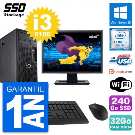 PC Tour Fujitsu P557 Ecran 22" Intel i3-6100 RAM 32Go SSD 240Go Windows 10 Wifi