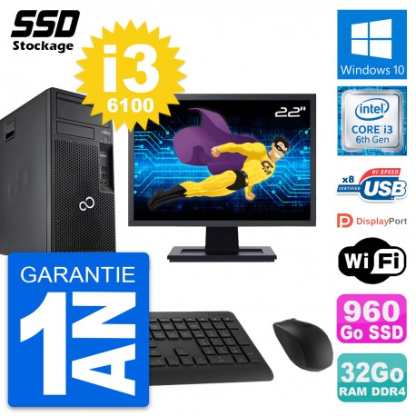 PC Tour Fujitsu P557 Ecran 22" Intel i3-6100 RAM 32Go SSD 960Go Windows 10 Wifi