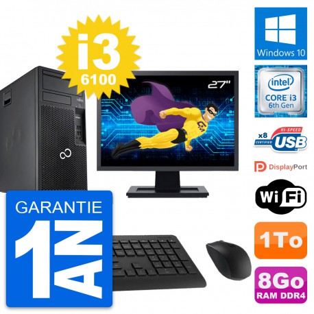 PC Tour Fujitsu P557 Ecran 27" Intel i3-6100 RAM 8Go Disque 1To Windows 10 Wifi
