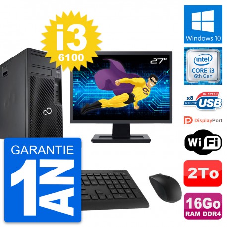 PC Tour Fujitsu P557 Ecran 27" i3-6100 RAM 16Go Disque Dur 2To Windows 10 Wifi
