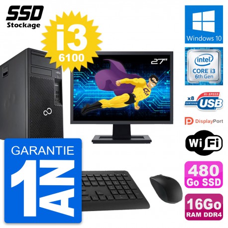 PC Tour Fujitsu P557 Ecran 27" Intel i3-6100 RAM 16Go SSD 480Go Windows 10 Wifi