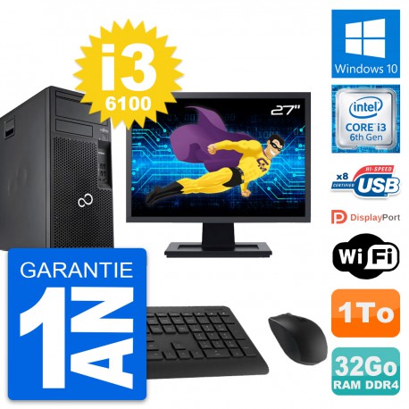 PC Tour Fujitsu P557 Ecran 27" i3-6100 RAM 32Go Disque Dur 1To Windows 10 Wifi