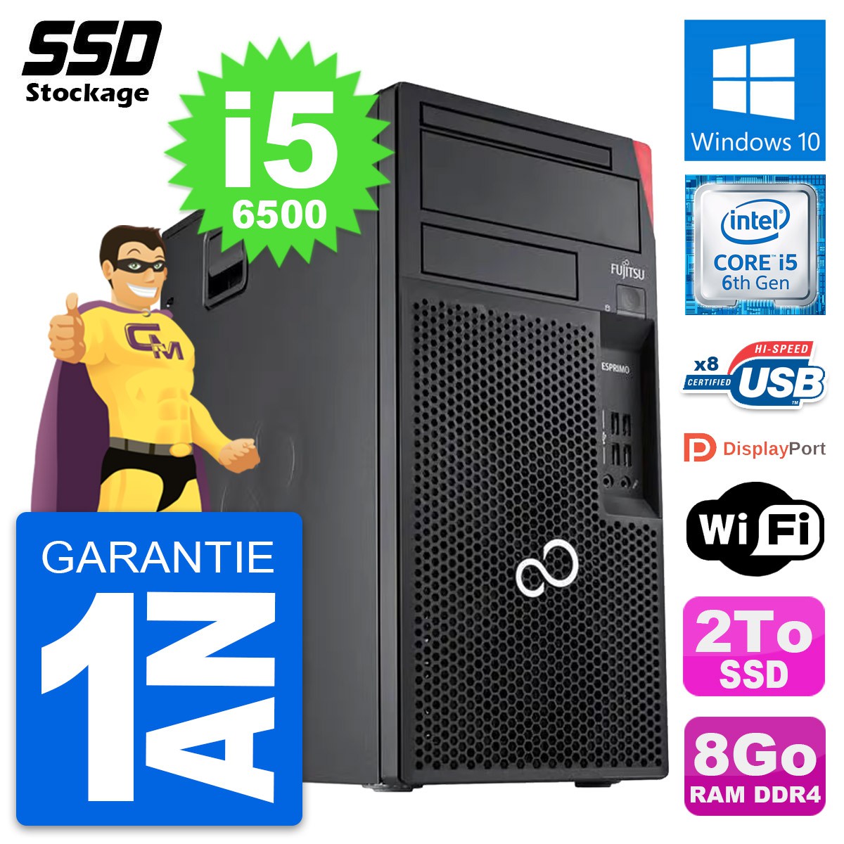 PC Tour Fujitsu Esprimo P2560 Intel E5500 RAM 8Go Disque Dur