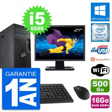 PC Tour Fujitsu P557 MT Ecran 27" i5-6500 RAM 16Go Disque 500Go Windows 10 Wifi