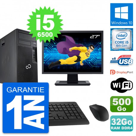 PC Tour Fujitsu P557 MT Ecran 27" i5-6500 RAM 32Go Disque 500Go Windows 10 Wifi