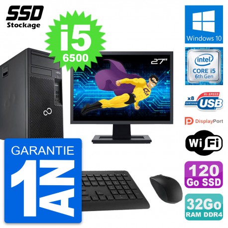 PC Tour Fujitsu P557 Ecran 27" Intel i5-6500 RAM 32Go SSD 120Go Windows 10 Wifi