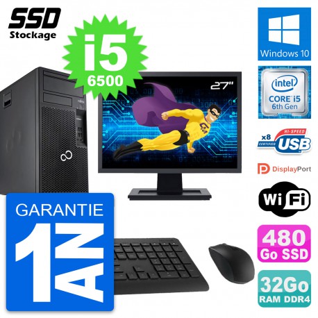 PC Tour Fujitsu P557 Ecran 27" Intel i5-6500 RAM 32Go SSD 480Go Windows 10 Wifi
