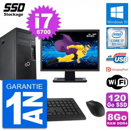 PC Tour Fujitsu P557 MT Ecran 22" Core i7-6700 RAM 8Go SSD 120Go Windows 10 Wifi