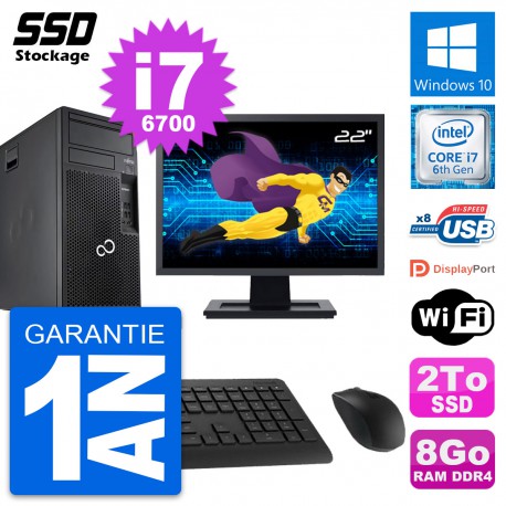 PC Tour Fujitsu P557 MT Ecran 22" Intel i7-6700 RAM 8Go SSD 2To Windows 10 Wifi