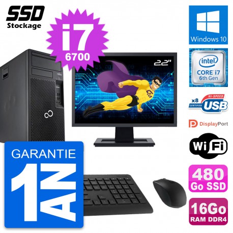 PC Tour Fujitsu P557 Ecran 22" Intel i7-6700 RAM 16Go SSD 480Go Windows 10 Wifi