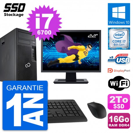 PC Tour Fujitsu P557 MT Ecran 22" Intel i7-6700 RAM 16Go SSD 2To Windows 10 Wifi