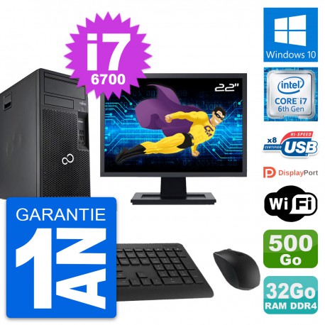 PC Tour Fujitsu P557 MT Ecran 22" i7-6700 RAM 32Go Disque 500Go Windows 10 Wifi