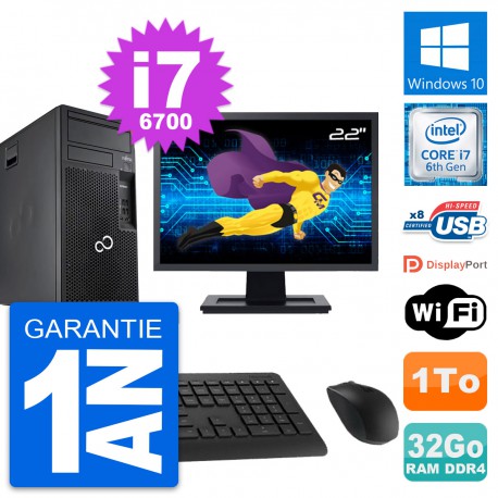 PC Tour Fujitsu P557 Ecran 22" i7-6700 RAM 32Go Disque Dur 1To Windows 10 Wifi