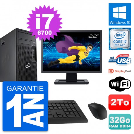 PC Tour Fujitsu P557 Ecran 22" i7-6700 RAM 32Go Disque Dur 2To Windows 10 Wifi