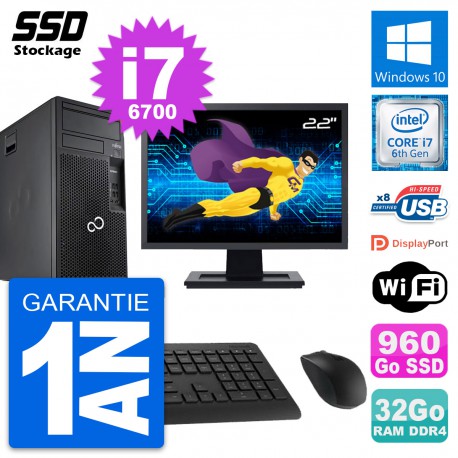 PC Tour Fujitsu P557 Ecran 22" Intel i7-6700 RAM 32Go SSD 960Go Windows 10 Wifi