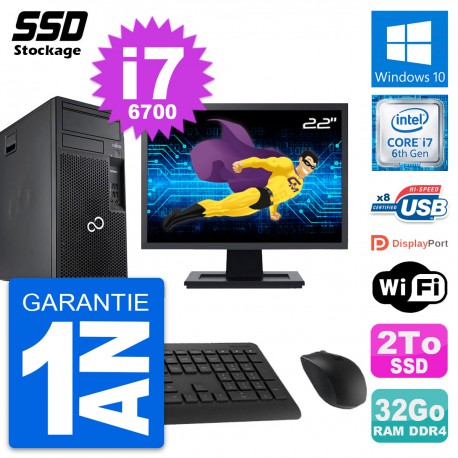 PC Tour Fujitsu P557 MT Ecran 22" Intel i7-6700 RAM 32Go SSD 2To Windows 10 Wifi