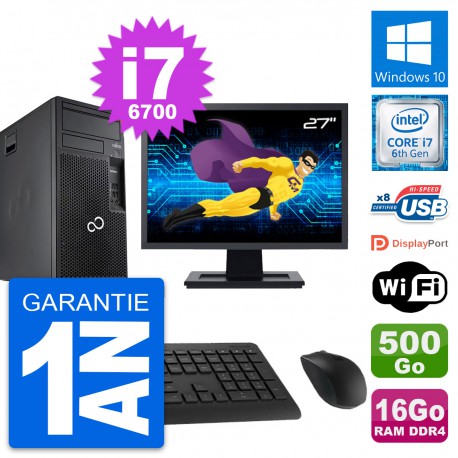 PC Tour Fujitsu P557 MT Ecran 27" i7-6700 RAM 16Go Disque 500Go Windows 10 Wifi