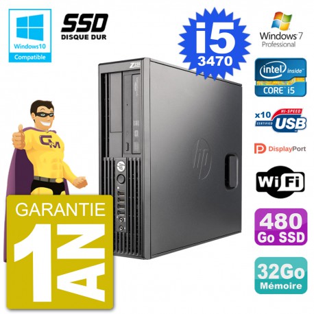 PC HP WorkStation Z220 SFF Core i5-3470 RAM 32Go SSD 480Go Graveur DVD Wifi W7